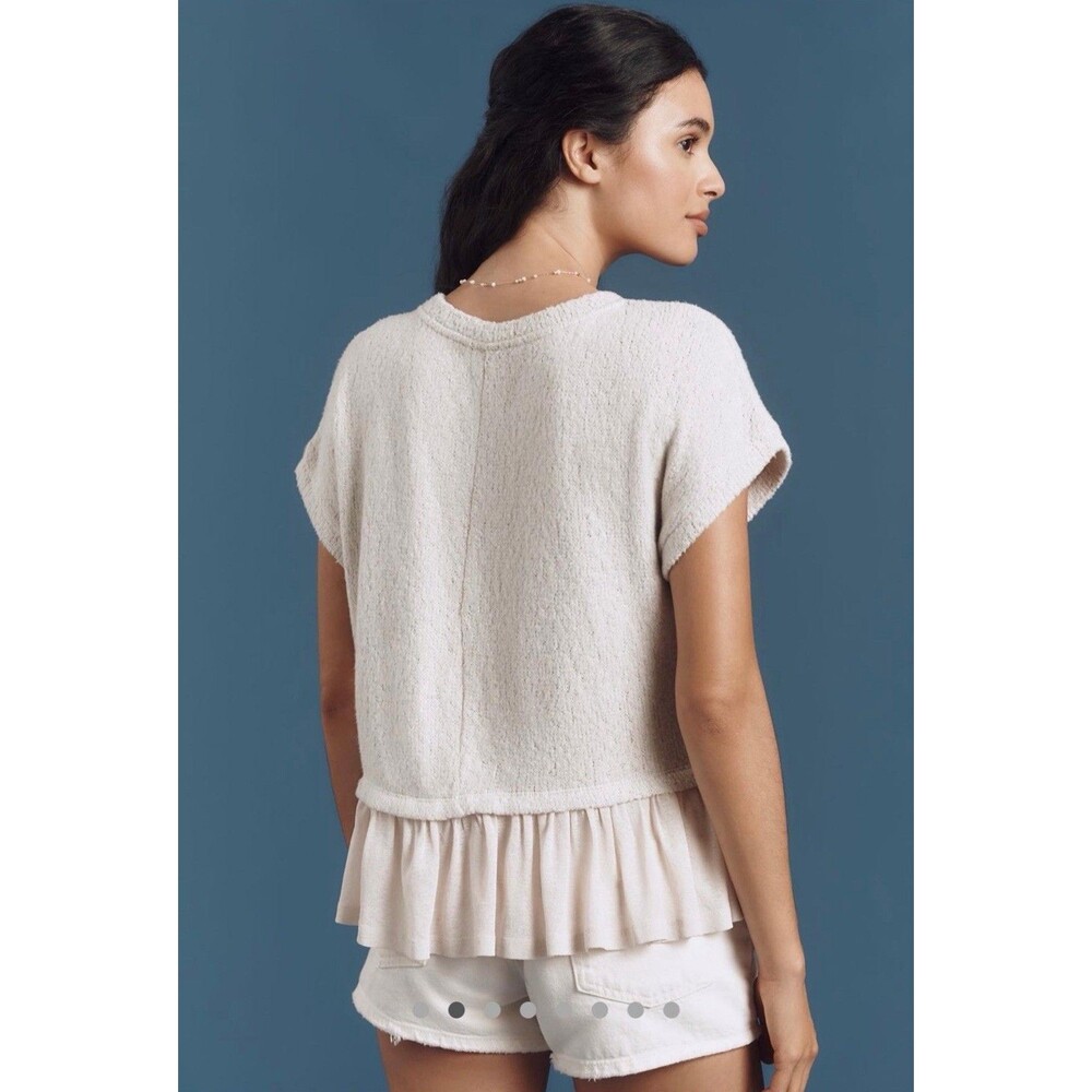 NWT Anthropologie Pilcro Short Sleeve Sweater Twofer Top Textured Beige XL - Picture 2 of 8